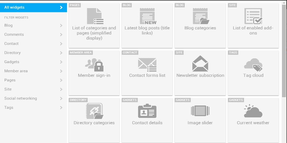 Widget list Kyma-Web
