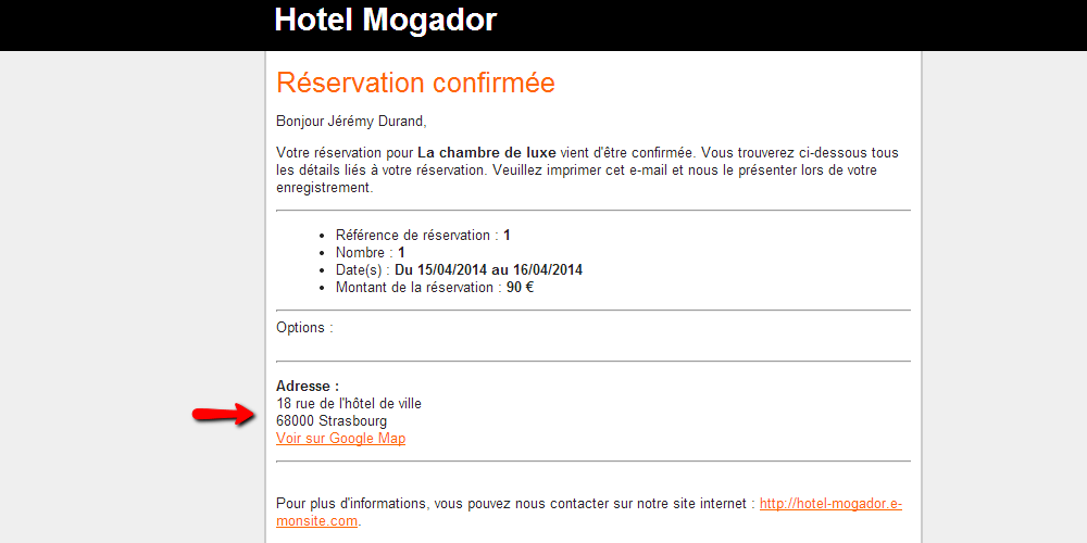 Réervation adresse mail